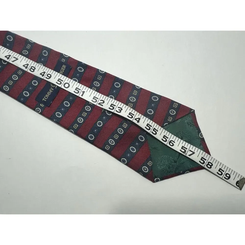 Vintage Men’s Tommy Hilfiger Silk Tie Burgundy, Green Navy Striped